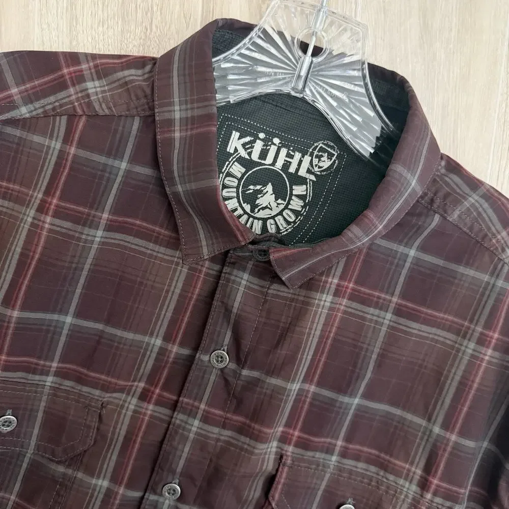 Kuhl Shirt Mens Large Plaid Brown Eluxur Button Up Short Sleeve Outdoor Hiking - Picture 5 of 13